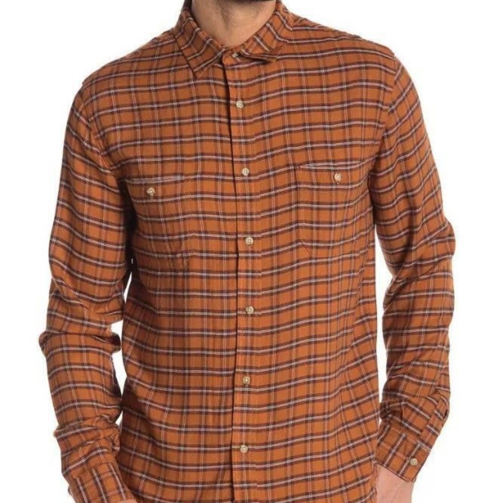 $140 Onia Liam Geekcore Tartan Check Pumpkin Relaxed Button Pockets Shirt